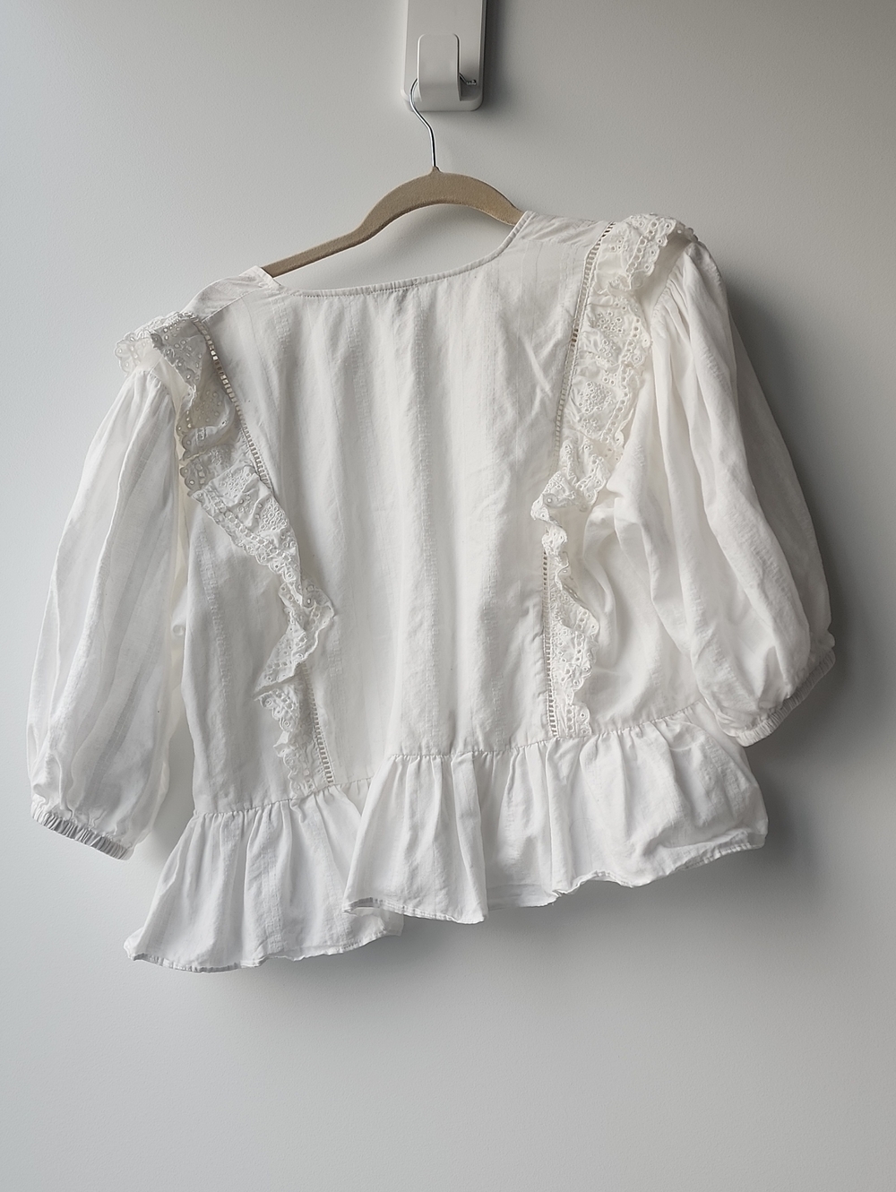 Scotch & Soda Eyelet Ruffle Peplum Cropped Button Up 100% Organic Cotton Blouse - Picture 9 of 9
